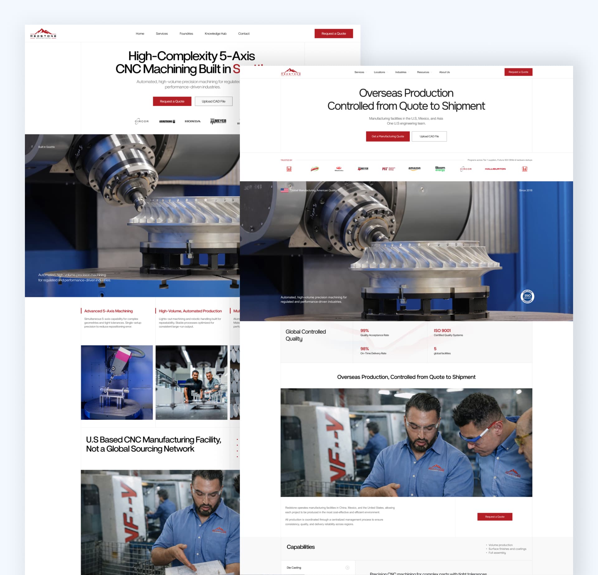 Redstone Manufacturing Variant 1 and Variant 2 homepage designs