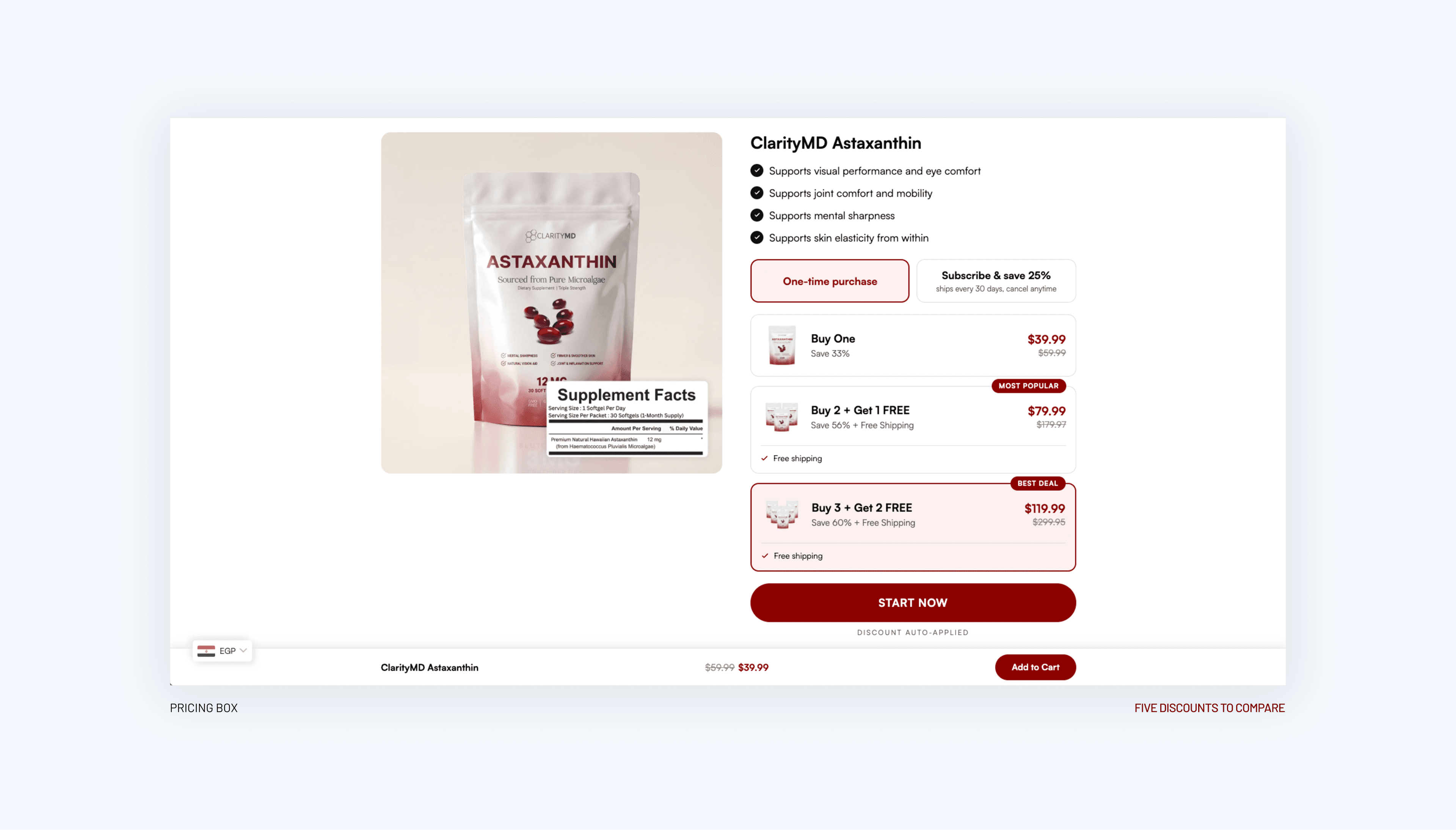 ClarityMD product card showing multiple discount and bundle options